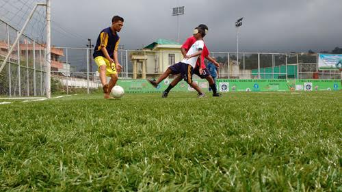 Hitting ball to goal post