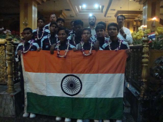 Team india with indian flag Blind Football Teams participation at its First Ever International Tournament featuring seven nations bangkok