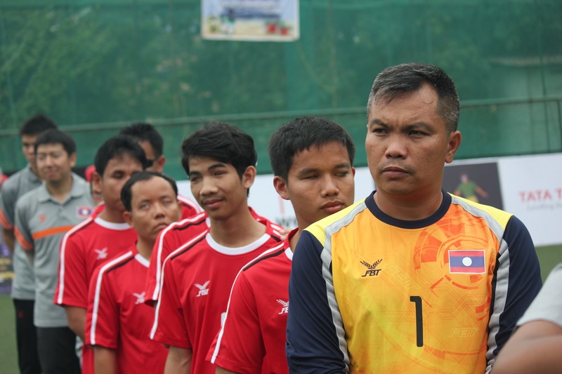 team laos line up on International Tri Nation Blind Football Tournament at Kochi,