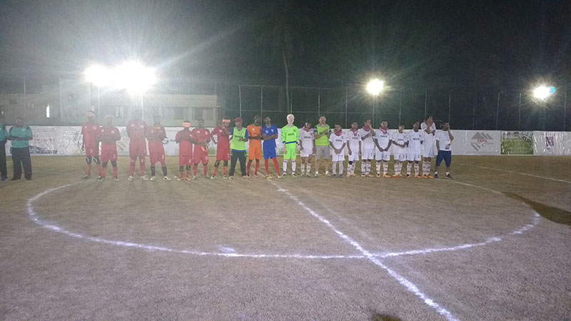 Team line up before match on evening